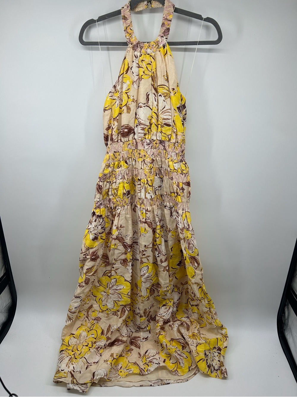 Sleeveless Yellow Floral Halter Maxi Dress